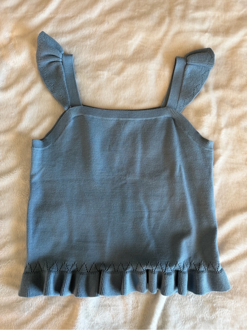 LOFT Light Blue Knit Square Neck Sweater Ruffle Tank